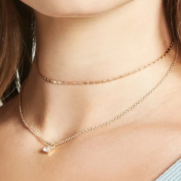 Classic Rhinestone Decor Women Alloy Choker Chain Double-layer Necklace - Picture 1 of 7
